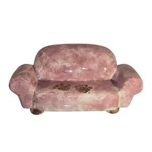 Handmade Pink Ceramic Sofa with Paw Prints Dog Couch Decorative Studio Pottery